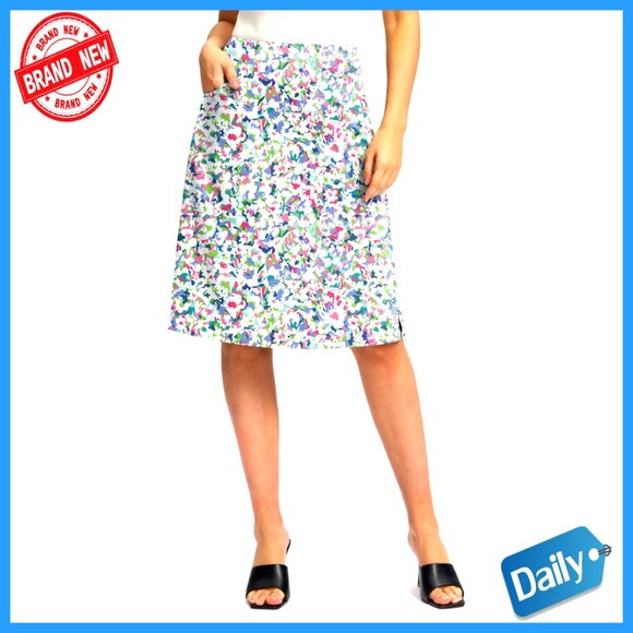 Knee Length Stretchy Skort with Zipper Pockets for Golf Travel Work